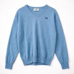 Vintage Garan 90s Sky Blue Sweater Tiger Lion Cat Embroidery Preppy Normcore